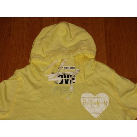 NEW VICTORIA'S SECRET PINK HOODIE PULLOVER SWEATSHIRT sz SMALL S YELLOW - Picture 3 of 4